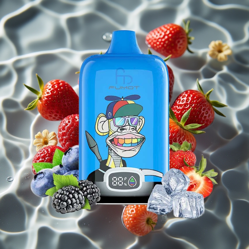 Fumot Tornado Digital Box 12000 Puffs Disposable Vape Strawberry Grape with 20ml E-Liquid & Mesh Coil