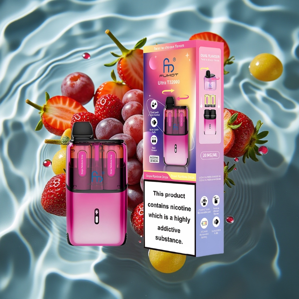 Fumot Ultra T32000 Disposable Vape 24ml 800mAh Type-C Grape Rainbow Drops - Straw Rainbow Drops