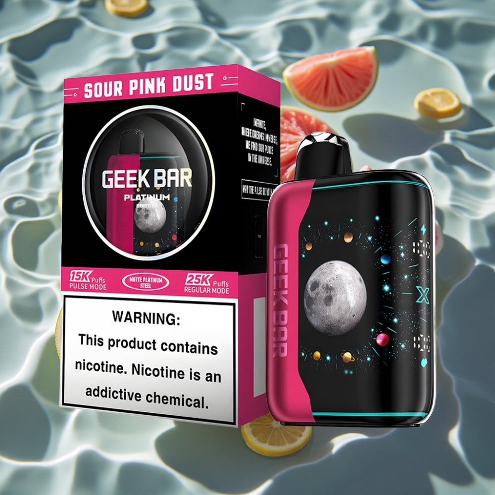 GEEK BAR Platinum Edition 25000 Puffs Disposable Vape - Sour Pink Dust, 20mL E-Liquid, Dual Mesh Coil, USB-C Charging