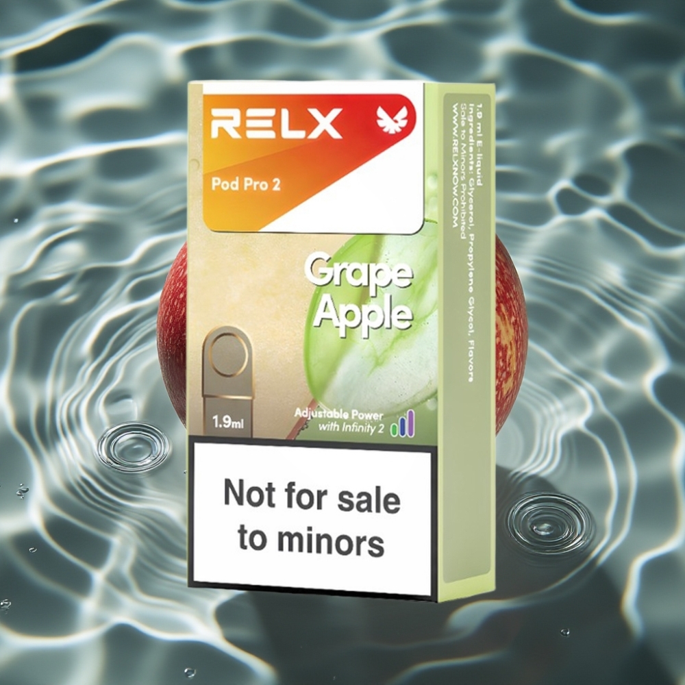 RELX Pod Pro 2 0% Nicotine Grape Apple Vape - 600 Puffs, 1.9ml, 3 Voltage Modes