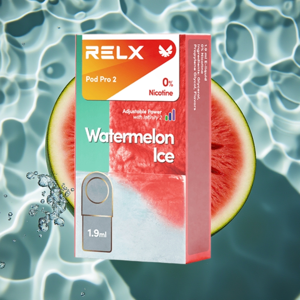 RELX Pod Pro 2 0% Nicotine Watermelon Ice Vape - 600 Puffs, 1.9ml, 3 Voltage Modes, 2/3 Pods Pack