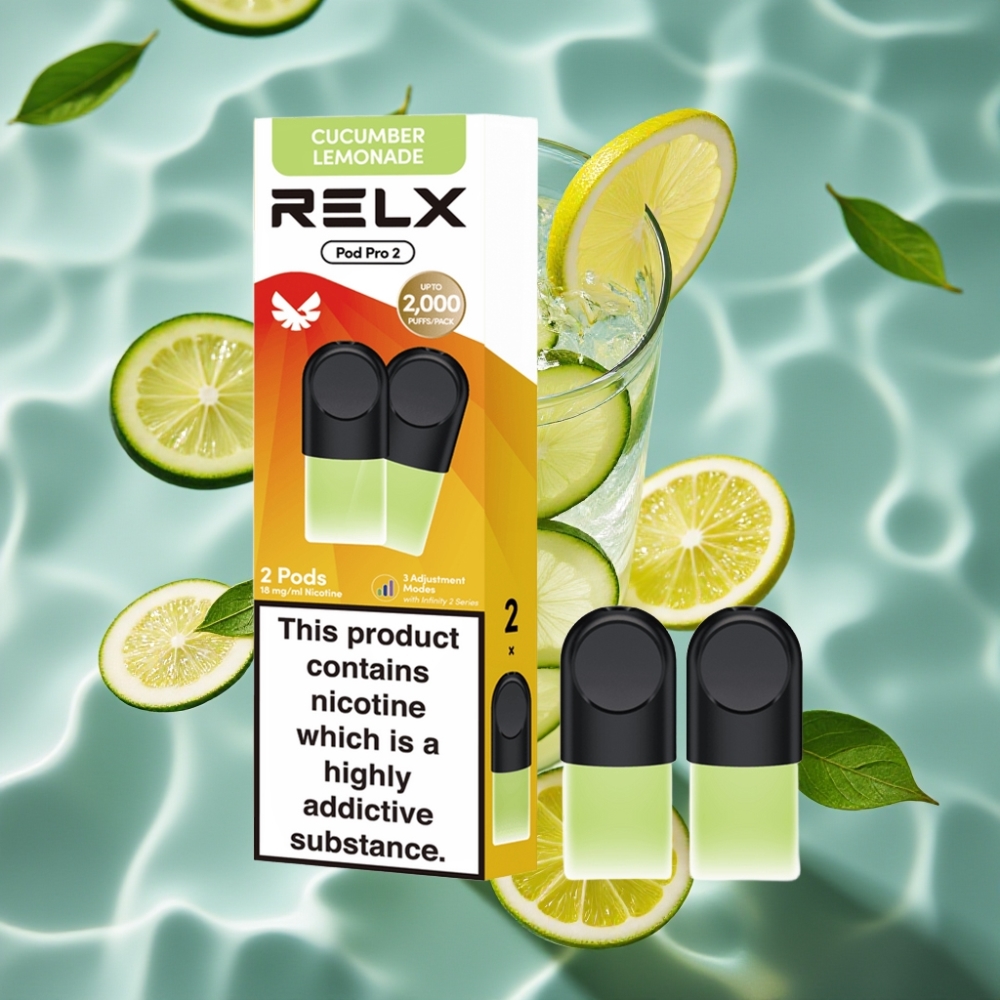 RELX Pod Pro 2 Cucumber Lemonade 1.8% Nicotine 600 Puffs 1.9ml Vape 3 Voltage Modes
