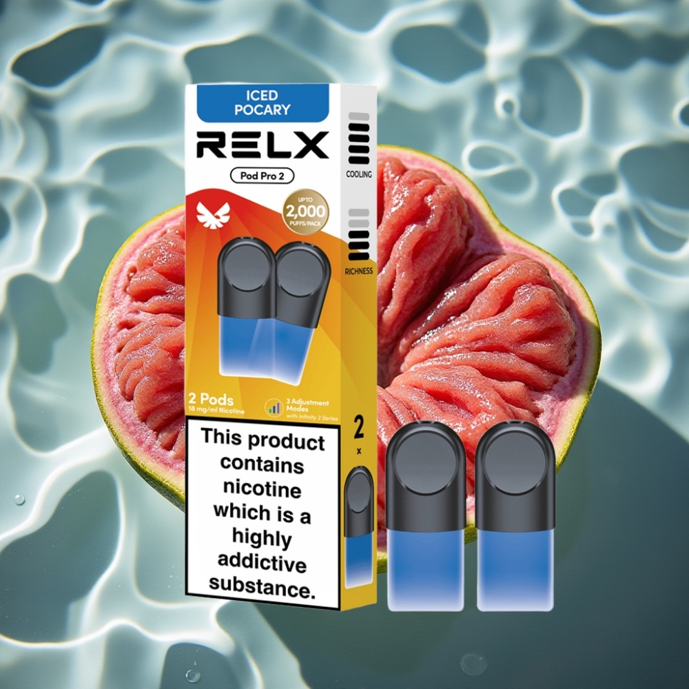 RELX Pod Pro 2 Iced Pocary 1.8% Nicotine 600 Puffs 1.9ml Vape with 3 Voltage Modes