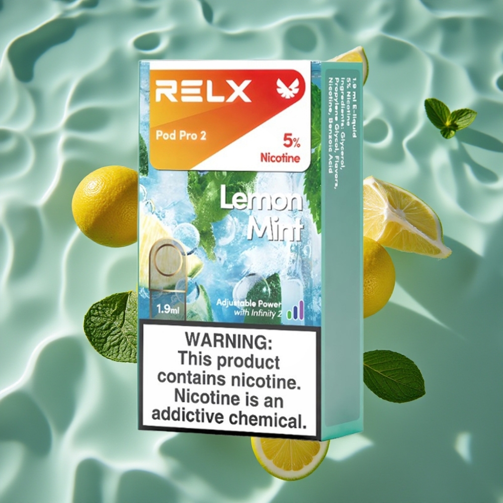 RELX Pod Pro 2 Lemon Mint 5% Nicotine 600 Puffs 1.9ml Pod with 3 Voltage Modes
