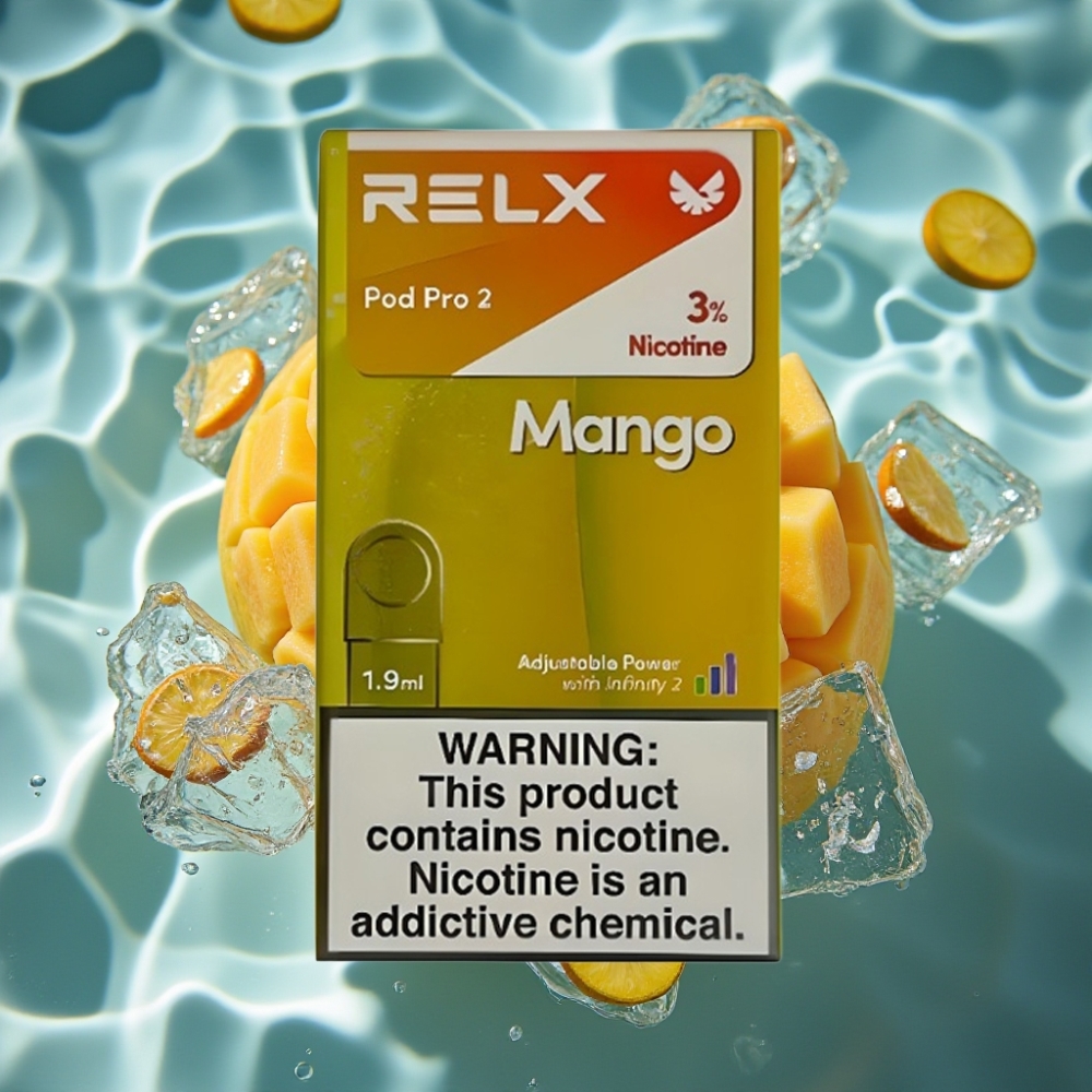 RELX Pod Pro 2 Mango Ice 3% Nicotine 600 Puffs 1.9ml Pod 3 Voltage Modes