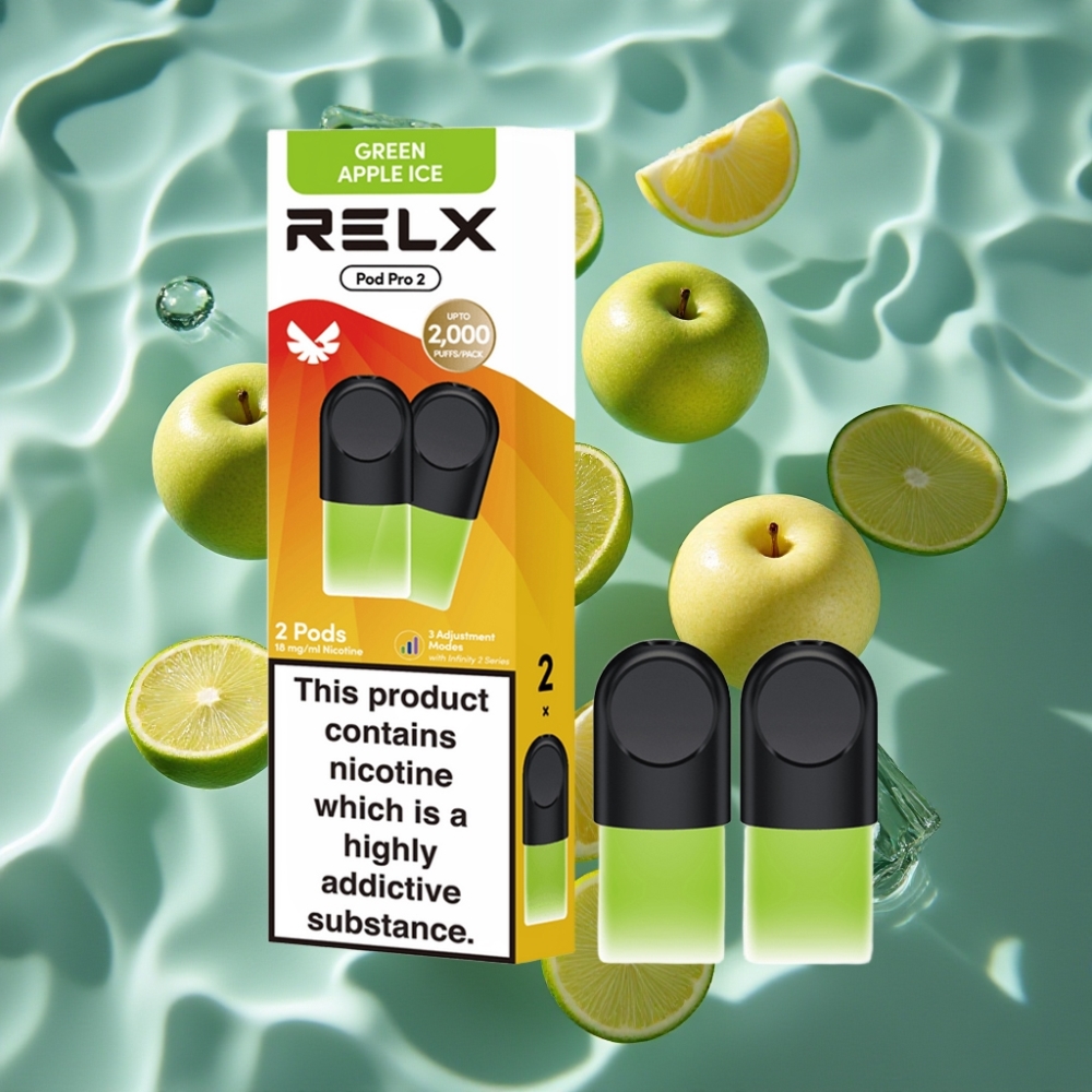 RELX Pod Pro 2 Vape Device 1.8% Nicotine 600 Puffs 1.9ml Green Apple Ice