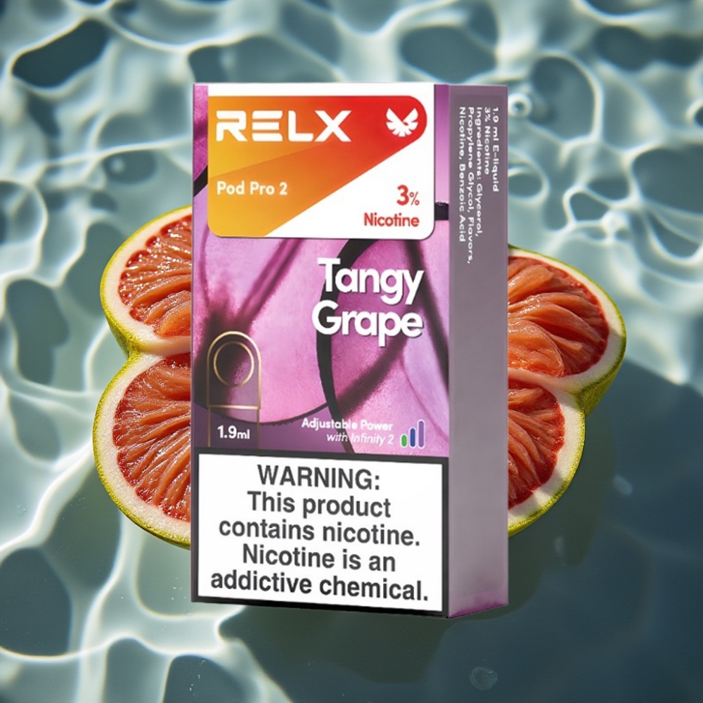 RELX Pod Pro 2 Vape Device - 3% Nicotine, 600 Puffs, 1.9ml, Tangy Grape, 3 Voltage Modes