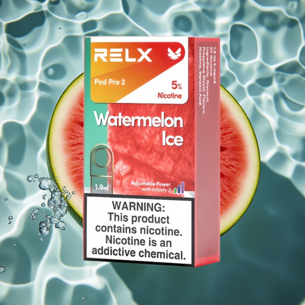 RELX Pod Pro 2 Vape Device – 5% Nicotine, 600 Puffs, 1.9ml, Watermelon Ice, 3 Voltage Modes