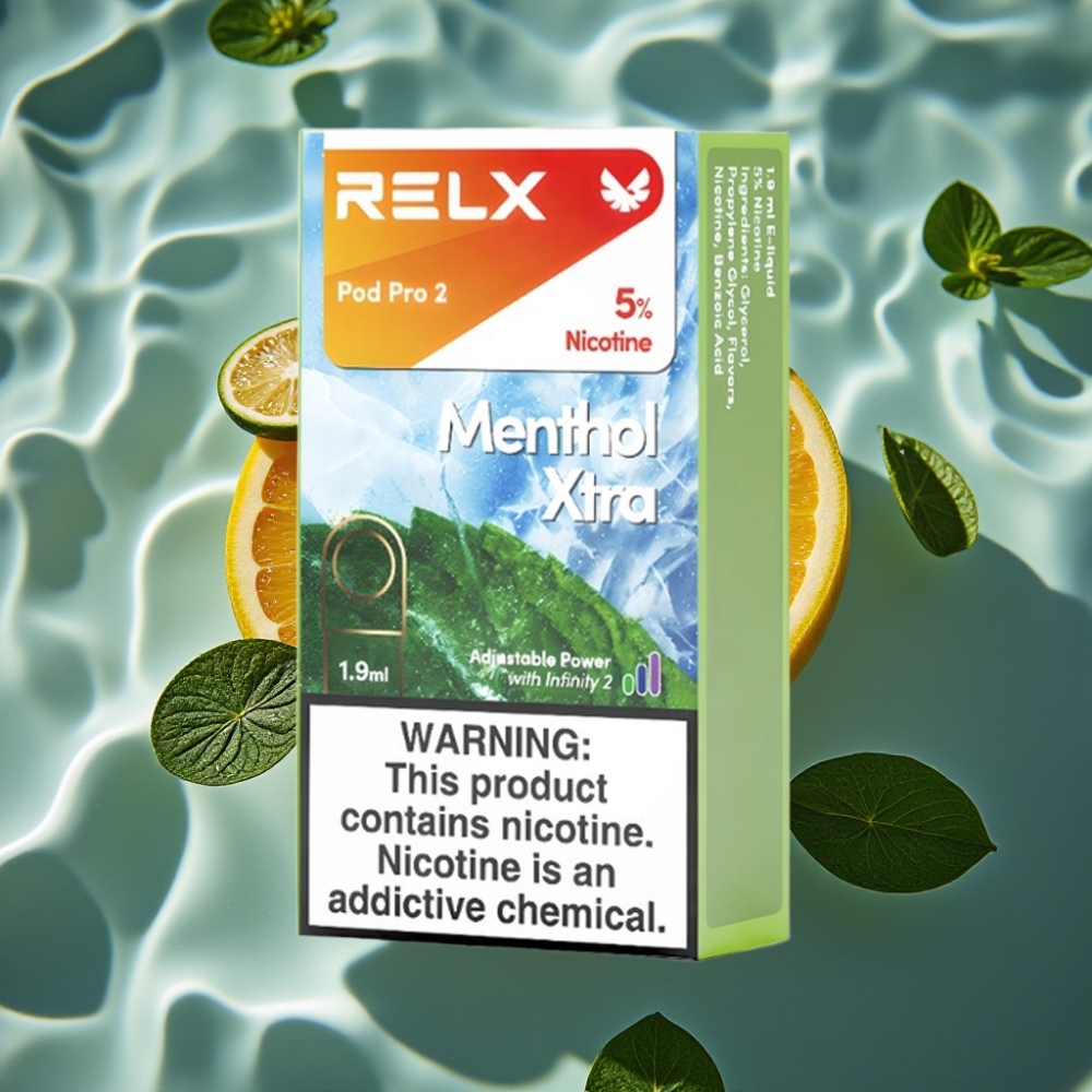 RELX Pod Pro 2 Vape Device 5% Nicotine Menthol Xtra 600 Puffs 1.9ml 3 Voltage Modes