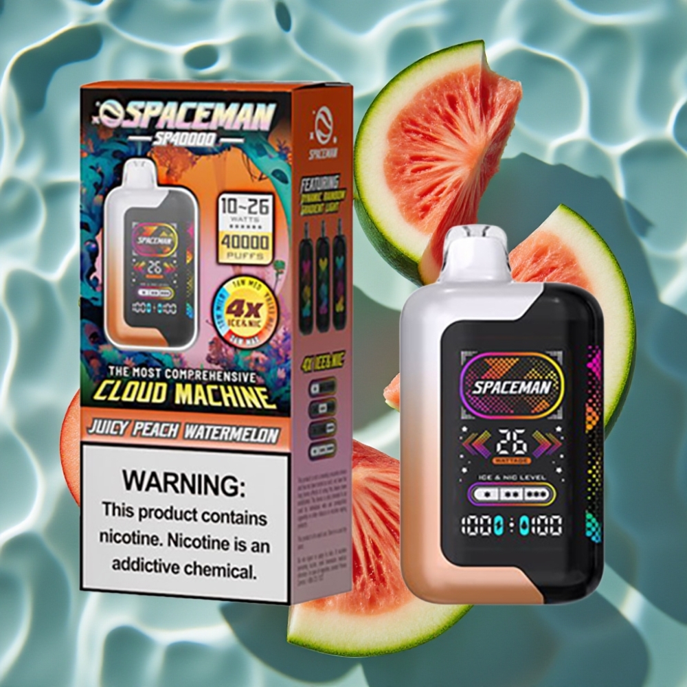 SMOK SPACEMAN SP40000 Zero Nicotine Disposable Vape - Juicy Peach Watermelon, 20mL, 1000mAh, 40K Puffs, Dual Meshed Coil, 4 Ice Levels