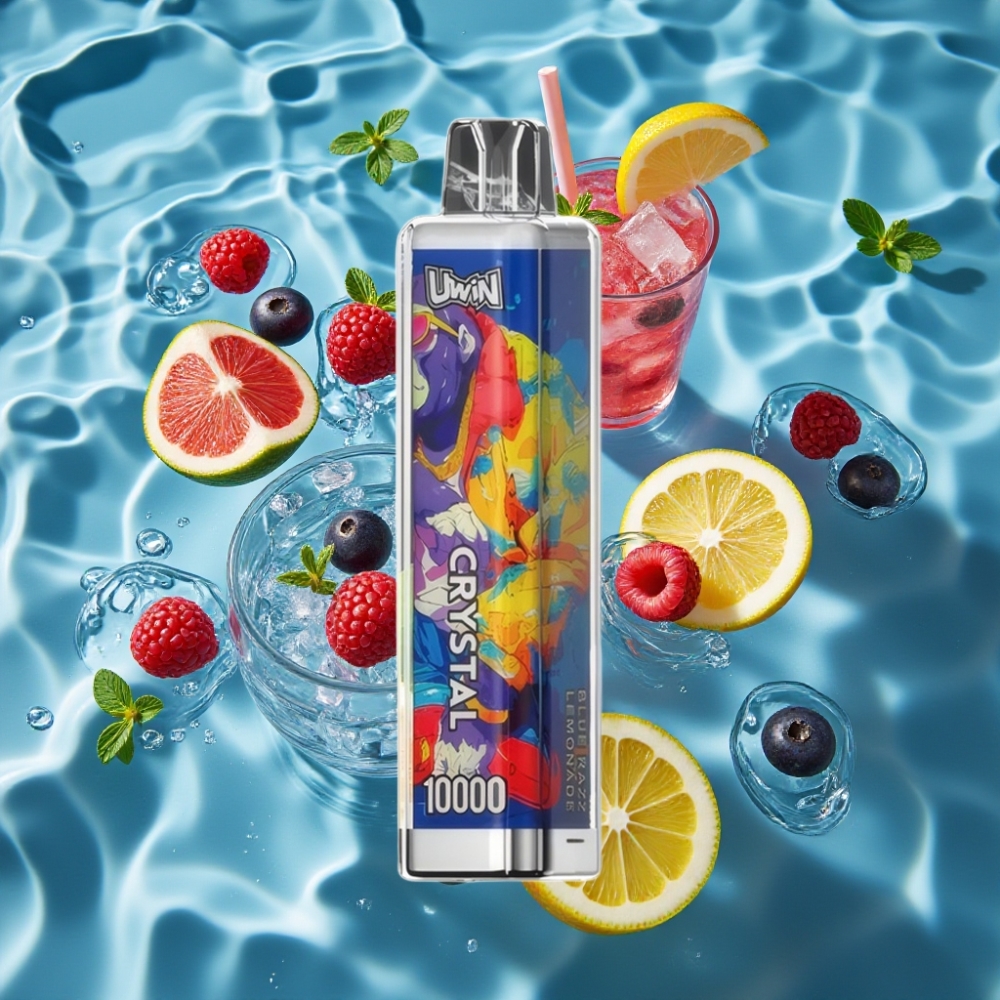 UWIN Crystal 10000 Puffs Disposable Vape - Blue Razz Lemonade, 18ml E-Liquid, 650mAh Rechargeable, Type-C Fast Charging, RGB Lights
