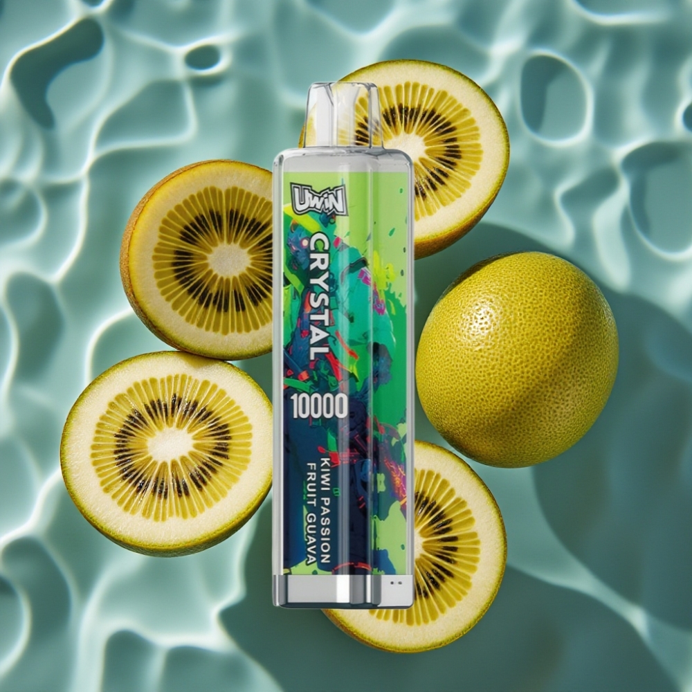UWIN Crystal 10000 Puffs Disposable Vape – Kiwi Passion Fruit Guava, 18ml E-Liquid, 650mAh Rechargeable, Type-C Fast Charging, RGB Lights