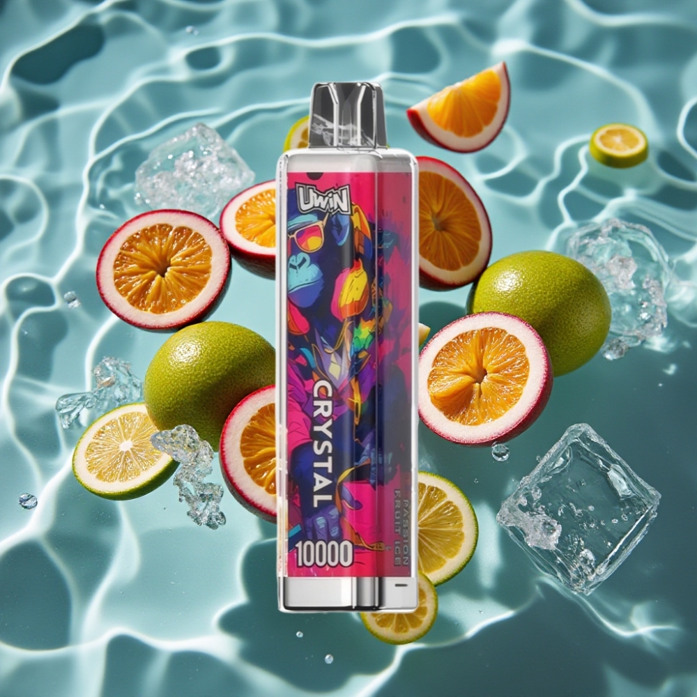 UWIN Crystal 10000 Puffs Disposable Vape Passion Fruit Ice – 18mL, 650mAh Rechargeable, RGB Lights, Type-C Fast Charging