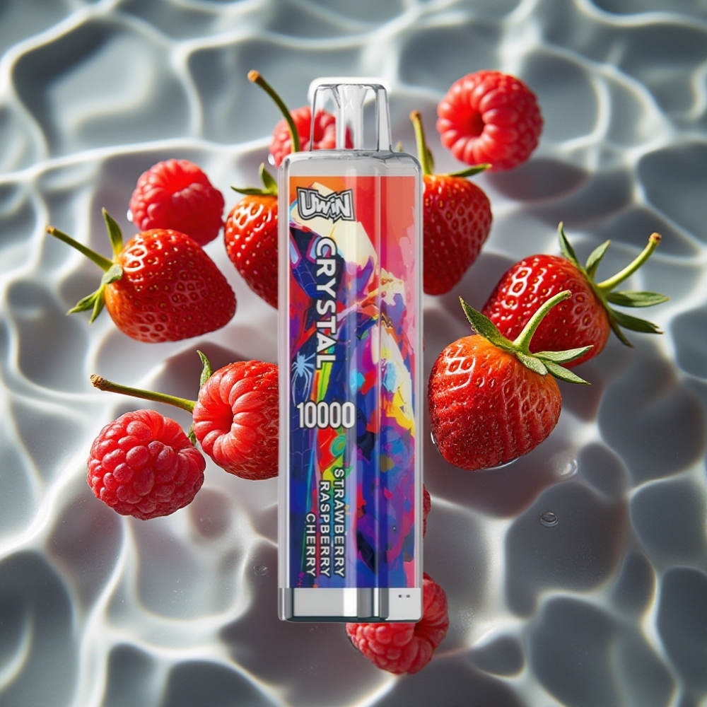 UWIN Crystal 10000 Puffs Disposable Vape Strawberry Raspberry Cherry - 18ml, 0.8 Ohm Mesh Coil, RGB Lights, Rechargeable Battery