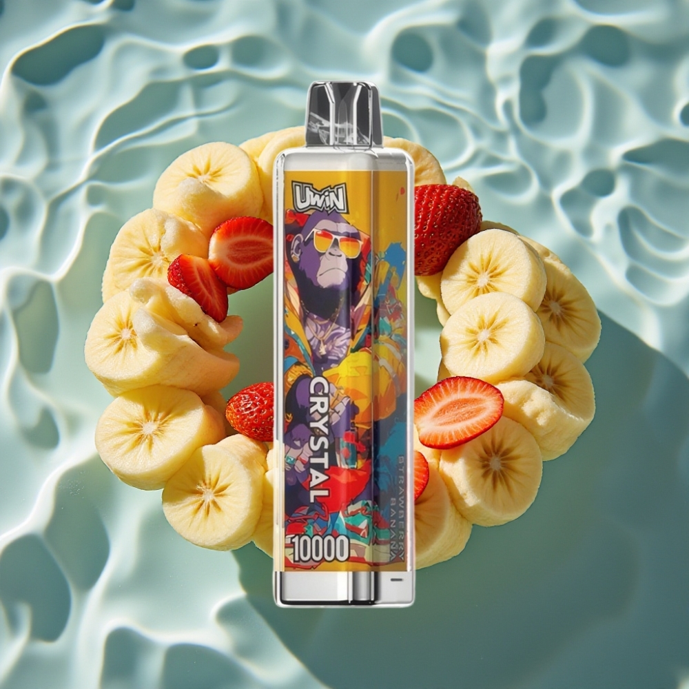 UWIN Crystal 10000 Puffs Strawberry Banana Disposable Vape with RGB Lights, 18ml E-Liquid, Type-C Fast Charging