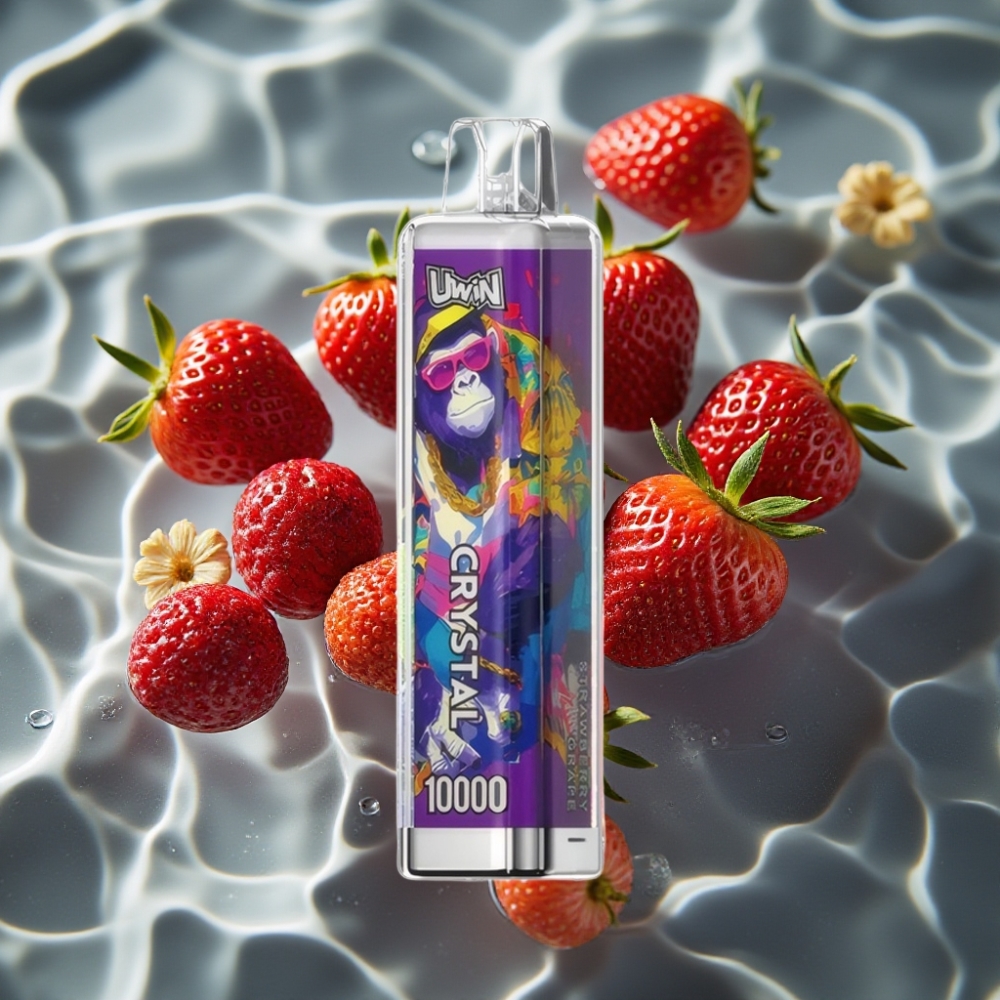 UWIN Crystal 10000 Puffs Strawberry Grape Disposable Vape with 18mL E-Liquid, 650mAh Rechargeable Battery, Type-C Fast Charging, RGB Lights