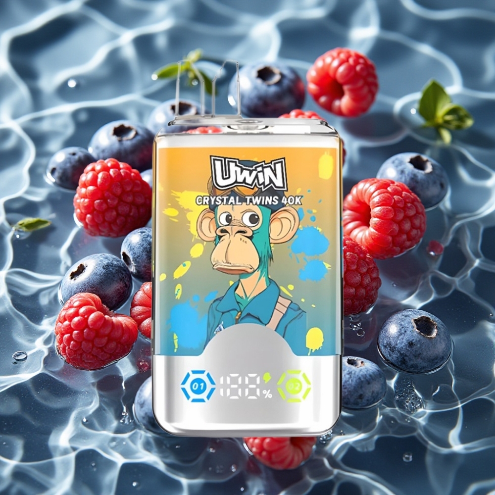 UWIN Crystal Twins 40000 Puffs Dual Flavor Disposable Vape Blueberry Raspberry Cherry Ice Rechargeable 850mAh Type-C