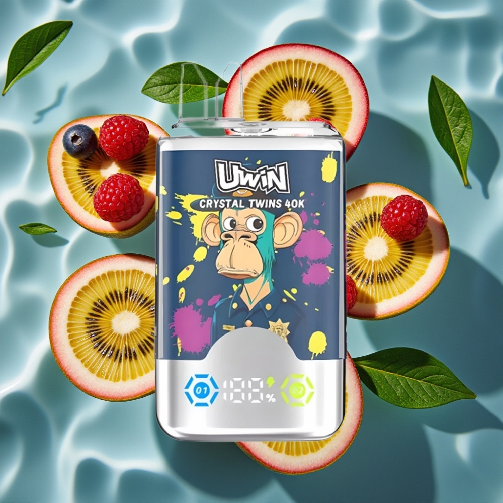 UWIN Crystal Twins 40000 Puffs Dual Flavor Disposable Vape - Kiwi Passion Fruit Guava Blueberry Raspberry, 32ml, 850mAh, Type-C
