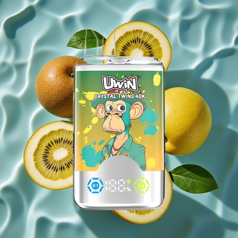 UWIN Crystal Twins 40000 Puffs Dual Flavor Disposable Vape - Kiwi Passion Fruit Guava Two Apple, 32ml, 850mAh, Type-C