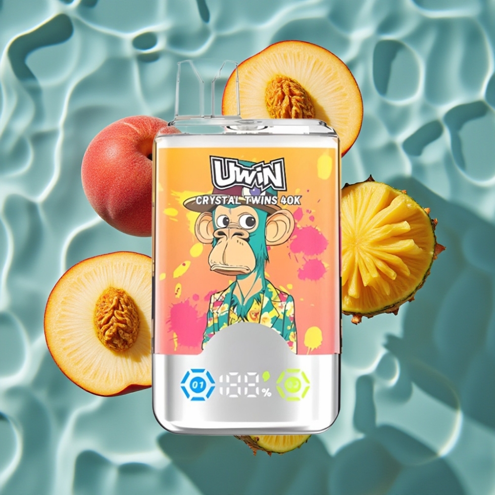 UWIN Crystal Twins 40000 Puffs Dual Flavor Disposable Vape Peach Mango Pineapple Red Bull 32ml 850mAh Type-C