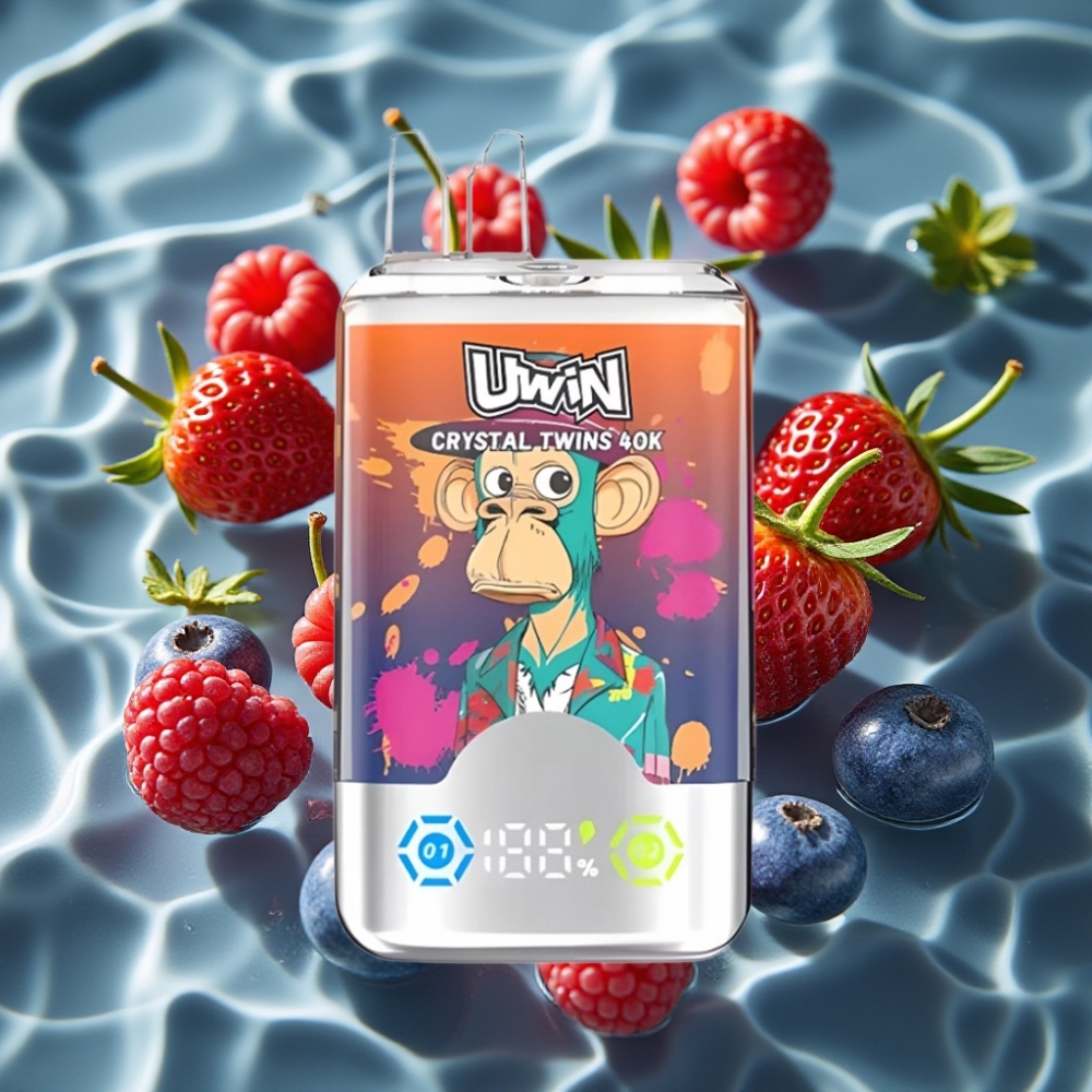 UWIN Crystal Twins 40000 Puffs Dual Flavor Disposable Vape Strawberry Raspberry Cherry Mr Blue