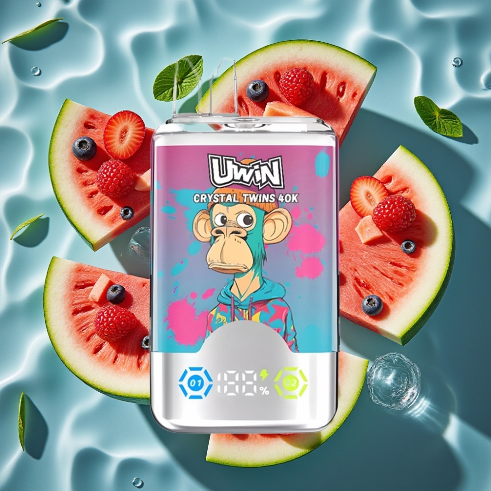 UWIN Crystal Twins 40000 Puffs Dual Flavor Disposable Vape - Watermelon Ice Mixed Berries, 32ml, 850mAh, Type-C
