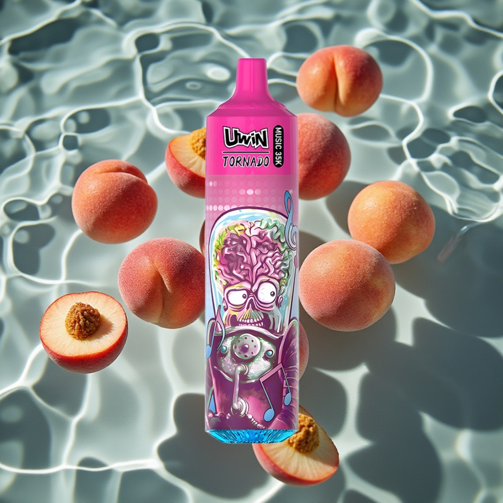 Uwin Tornado 35K Peach Berry Music Disposable Vape - 35K Puffs, 600mAh, Type-C, 0-5% Nicotine, Mesh Coil