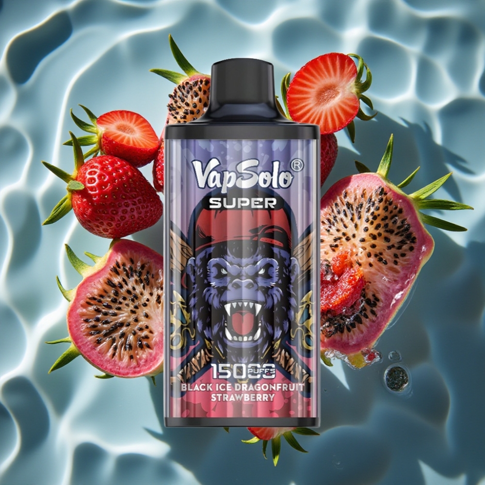 Vapsolo Super 15000 Puffs Black Ice Dragonfruit Strawberry Disposable Vape 40ml 850mAh Type-C
