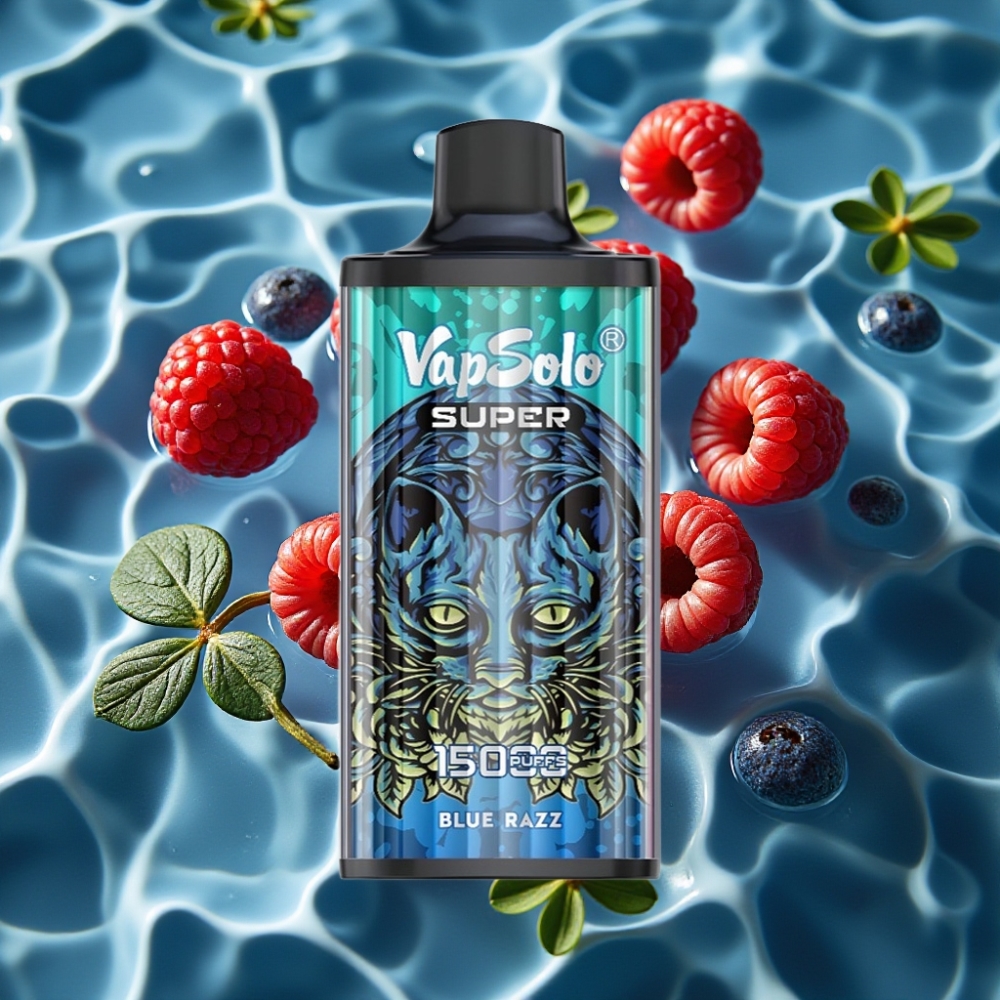 Vapsolo Super 15000 Puffs Blue Razz Disposable Vape - 40ml E-Liquid, 850mAh Mesh Coil, Type-C