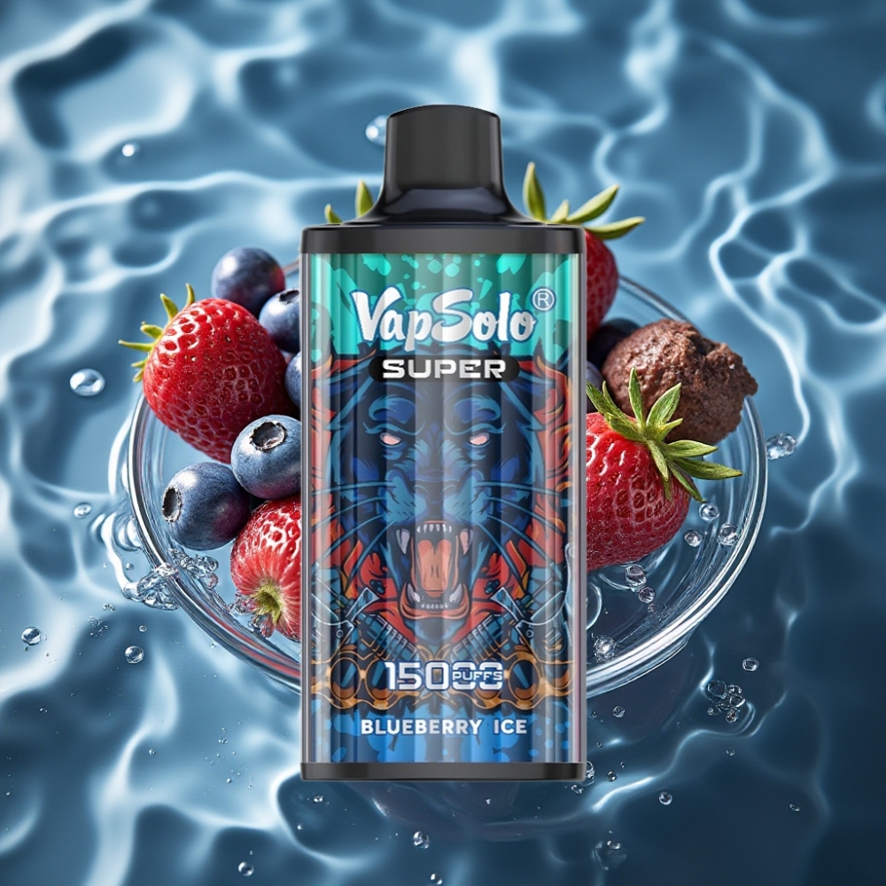 Vapsolo Super 15000 Puffs Disposable Vape Blueberry Ice – 40ml E-Liquid, 850mAh Mesh Coil, Type-C Charging