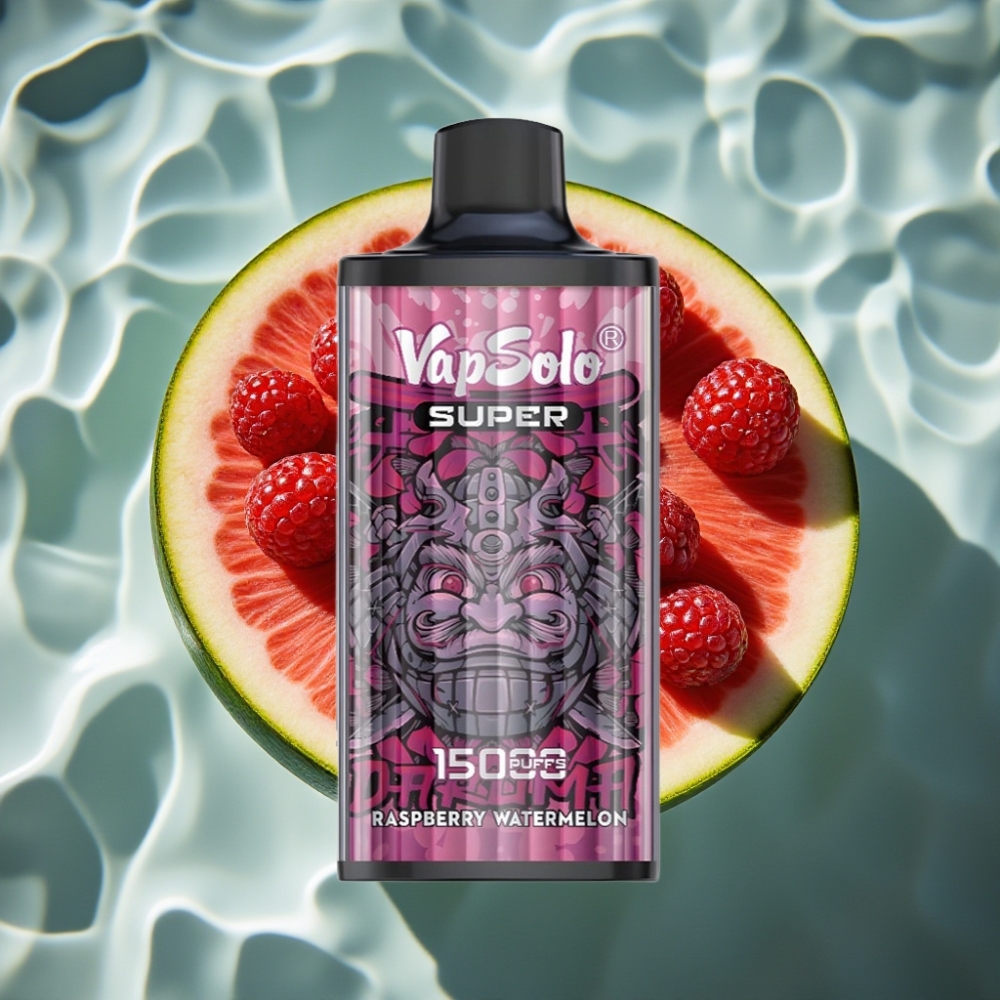 Vapsolo Super 15000 Puffs Disposable Vape - Raspberry Watermelon Flavor, 40ml E-Liquid, 850mAh Mesh Coil, Type-C Charging
