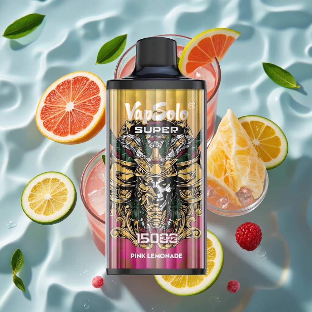 Vapsolo Super 15000 Puffs Disposable Vape - Super Pink Lemonade, 40ml E-Liquid, 850mAh Mesh Coil, Type-C Charging