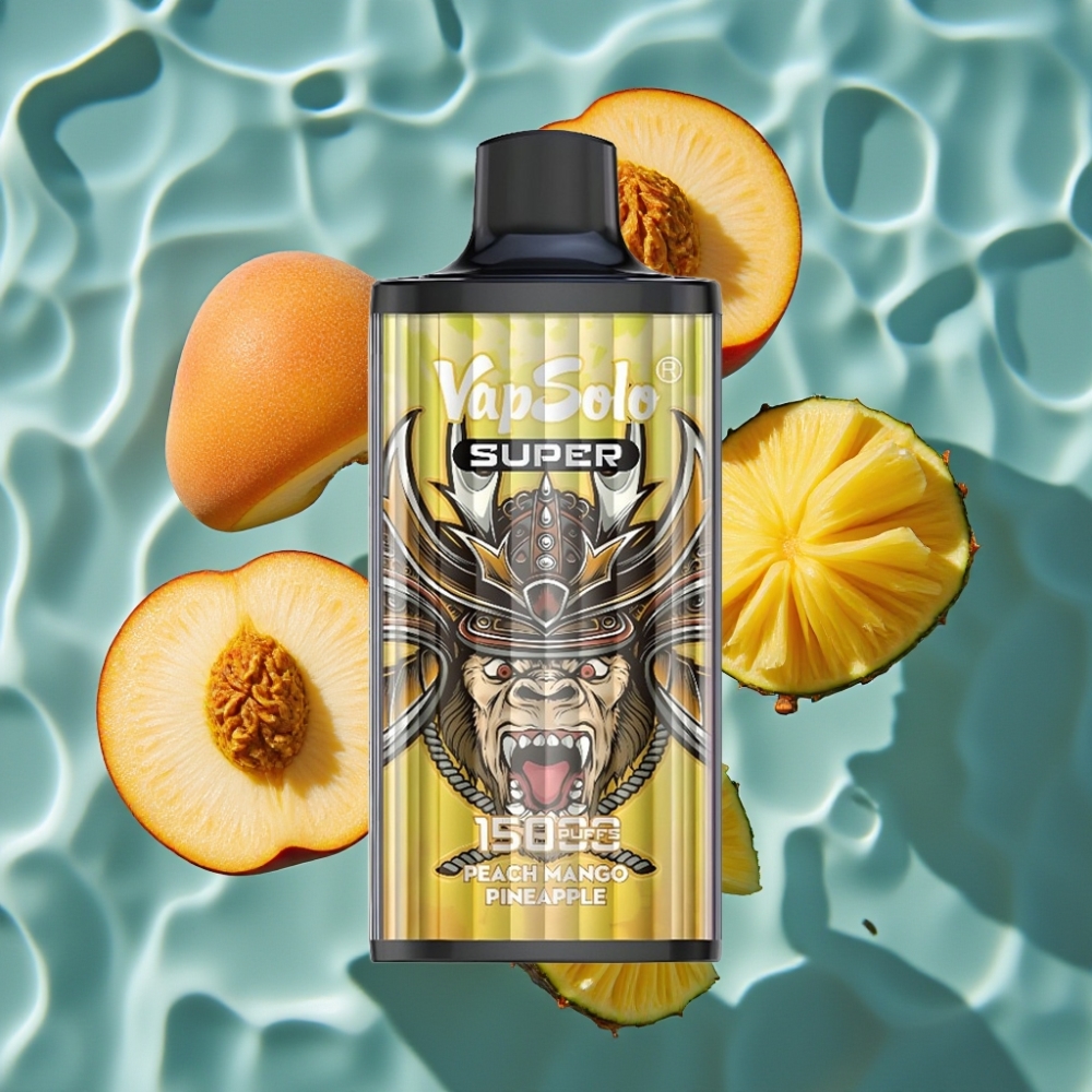 Vapsolo Super 15000 Puffs Peach Mango Pineapple Disposable Vape - 40ml E-Liquid, 850mAh Mesh Coil, Type-C Charging