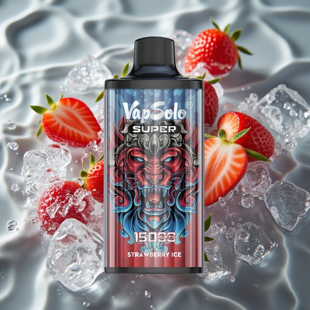 Vapsolo Super 15000 Puffs Strawberry Ice Disposable Vape - 40ml E-Liquid, 850mAh Type-C