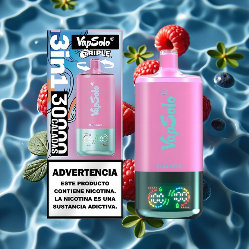 VapSolo Triple 30000 Puffs Blue Razz Disposable Vape with 40ml E-Liquid & Type-C Charging