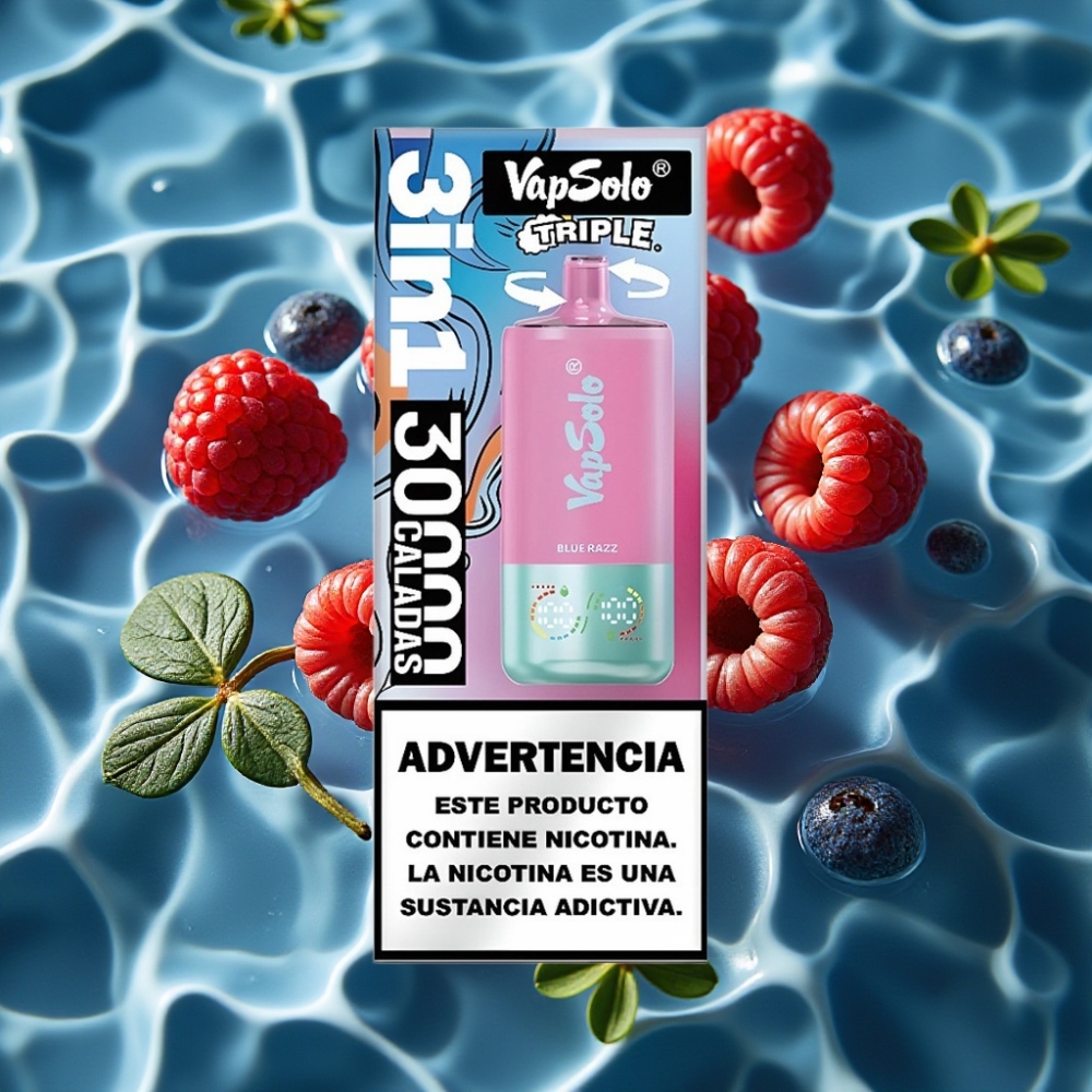 VapSolo Triple 30000 Puffs Blue Razz Disposable Vape with 40ml E-Liquid & Type-C Charging
