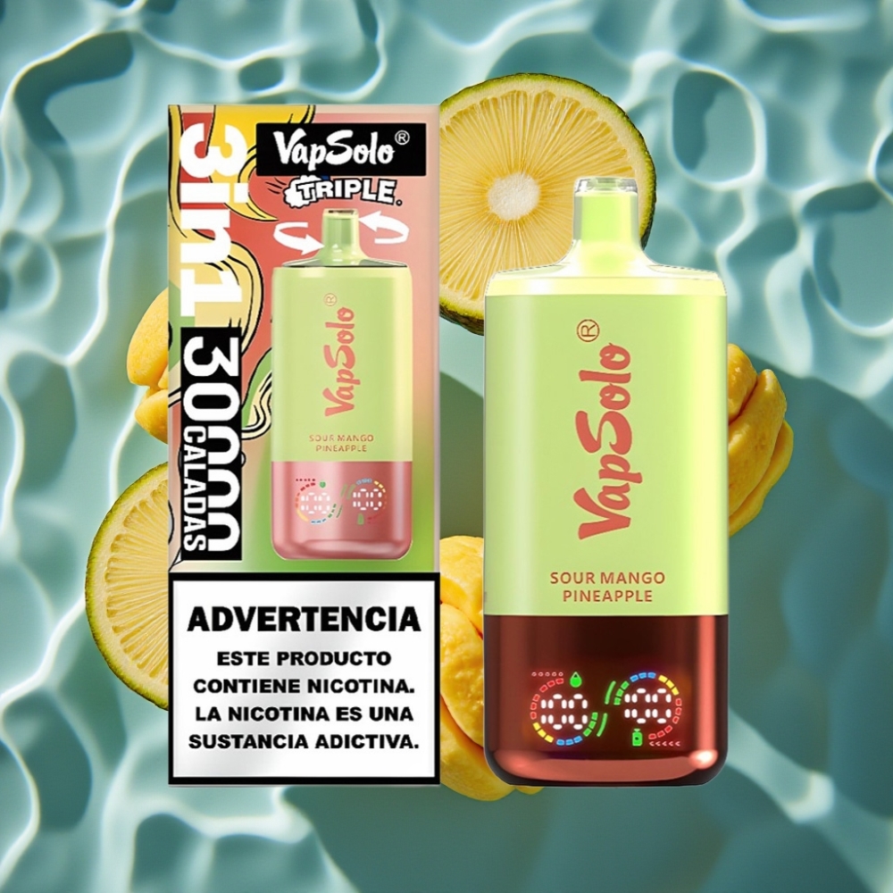 VapSolo Triple 30000 Puffs Disposable Vape - Sour Mango Pineapple, 40ml, Type-C, 20mg/50mg