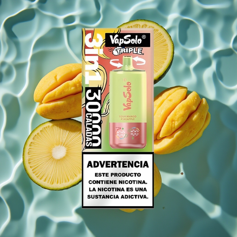 VapSolo Triple 30000 Puffs Disposable Vape - Sour Mango Pineapple, 40ml, Type-C, 20mg/50mg