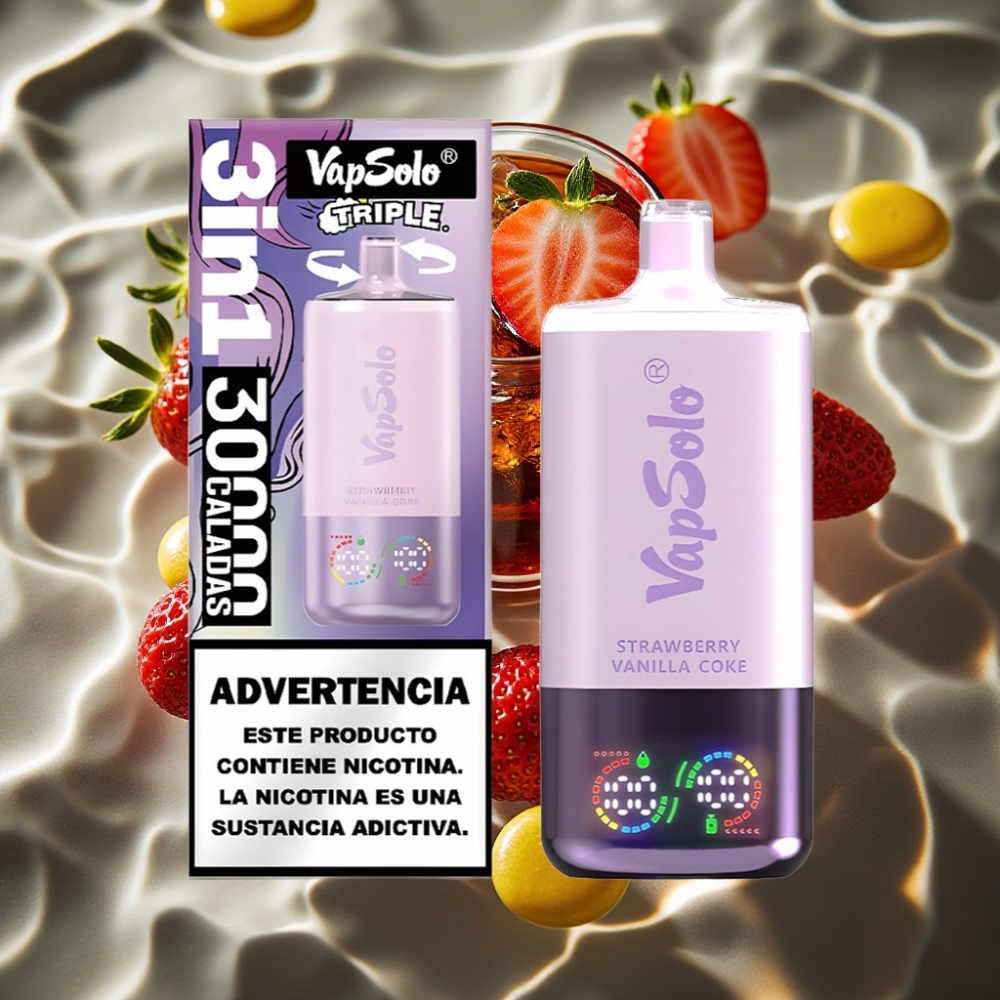 VapSolo Triple 30000 Puffs Disposable Vape - Strawberry Vanilla Coke, 40ml, Type-C, 20mg/50mg
