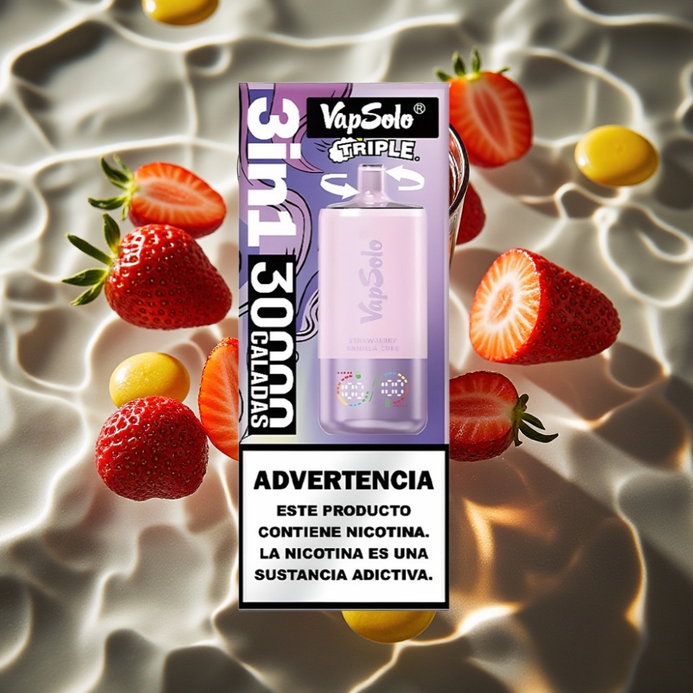 VapSolo Triple 30000 Puffs Disposable Vape - Strawberry Vanilla Coke, 40ml, Type-C, 20mg/50mg