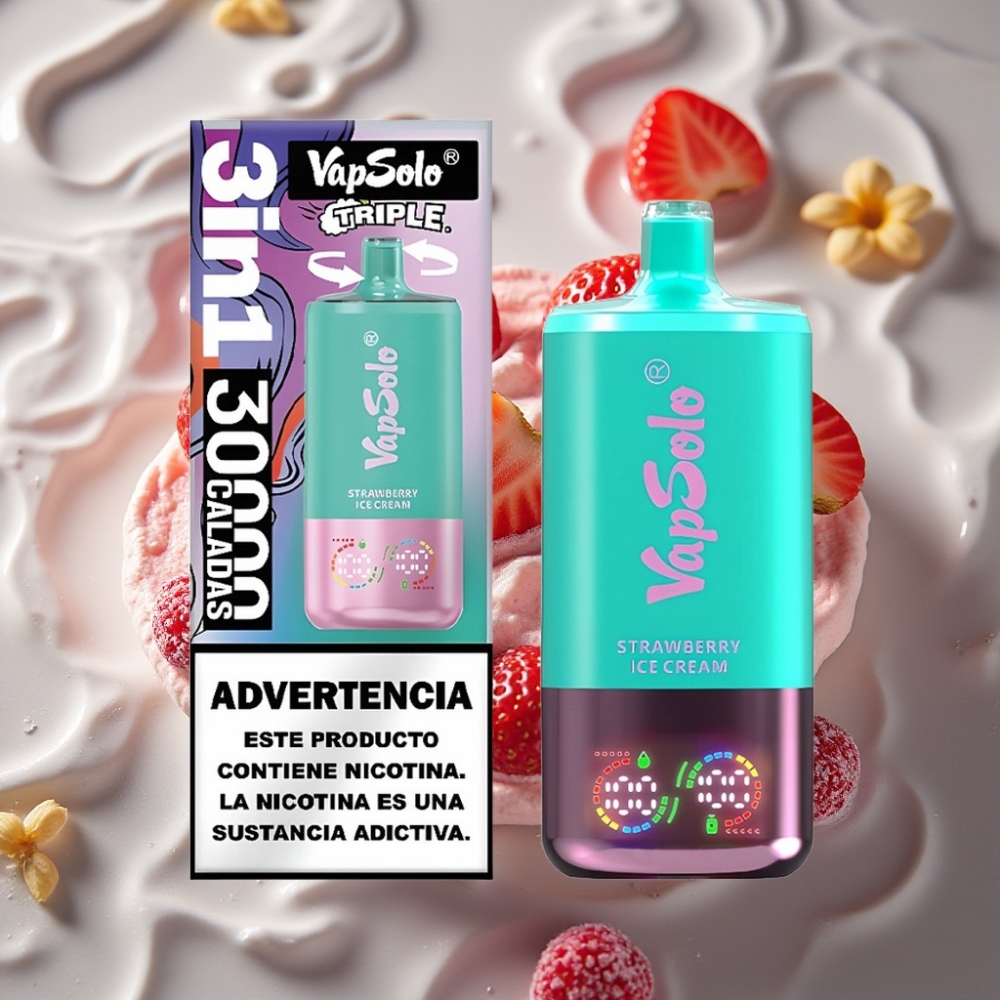 VapSolo Triple 30000 Puffs Strawberry Ice Cream Disposable Vape - 40ml, Type-C