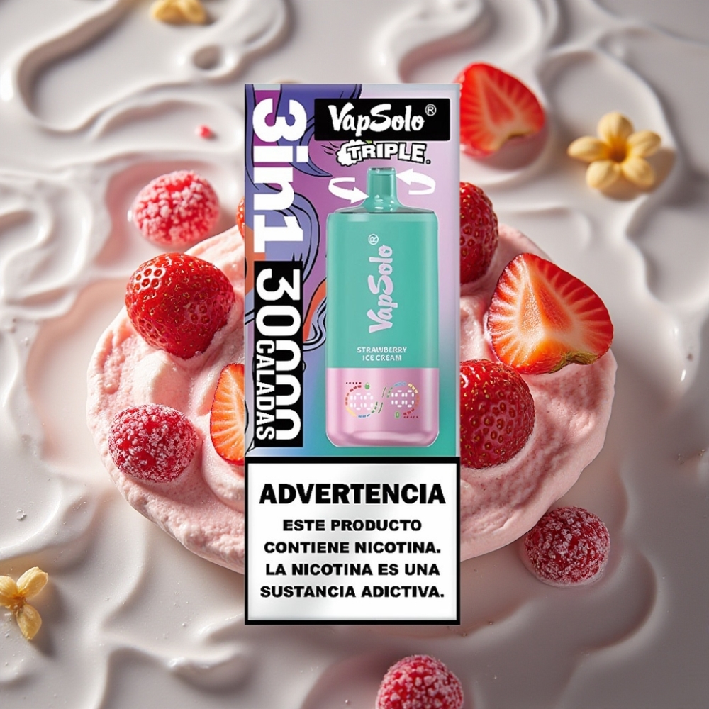 VapSolo Triple 30000 Puffs Strawberry Ice Cream Disposable Vape - 40ml, Type-C