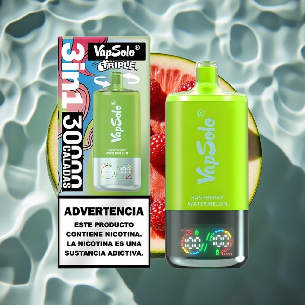 Vapsolo Triple 30000 Puffs Raspberry Watermelon Disposable Vape with 40ml E-Liquid & Type-C Charging