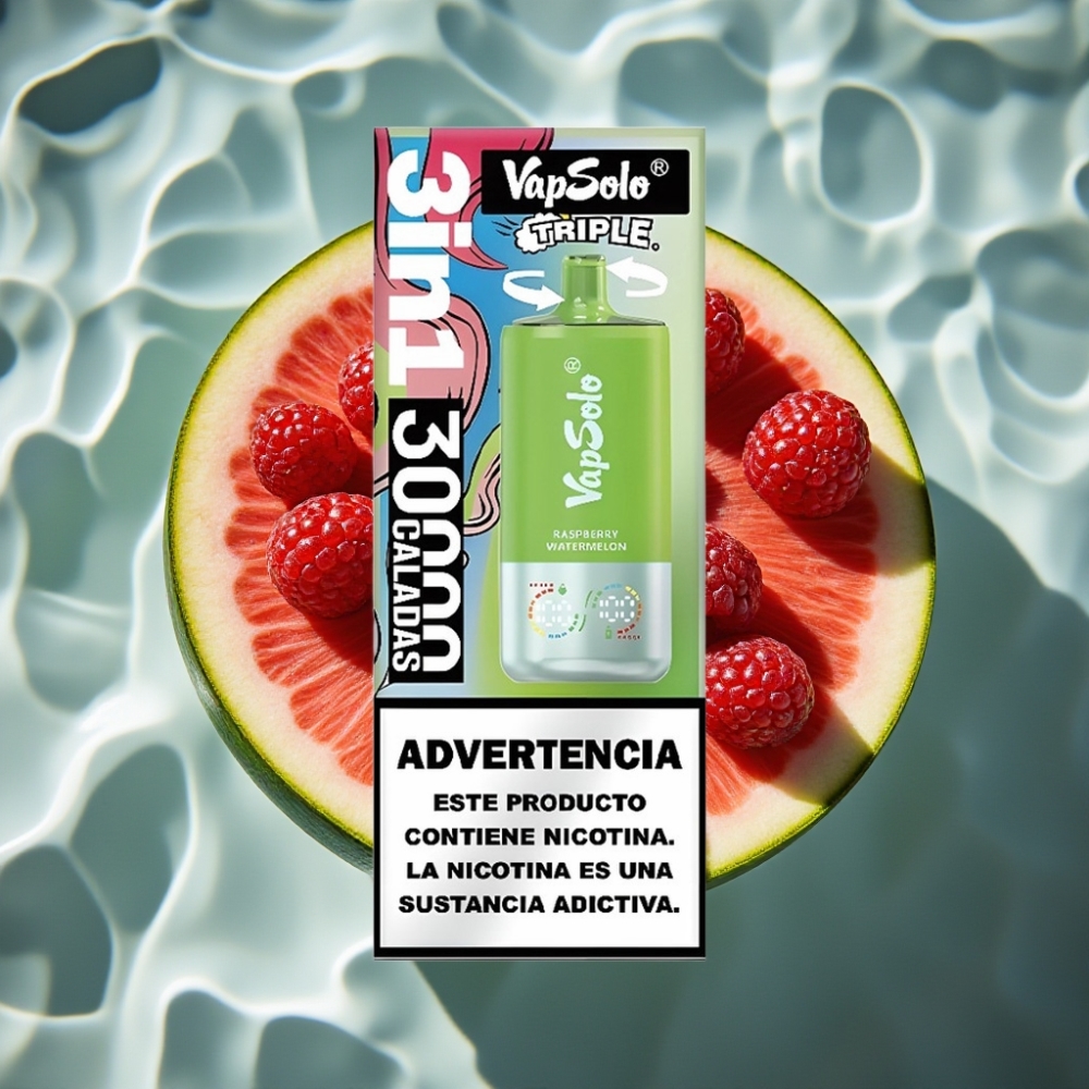 Vapsolo Triple 30000 Puffs Raspberry Watermelon Disposable Vape with 40ml E-Liquid & Type-C Charging