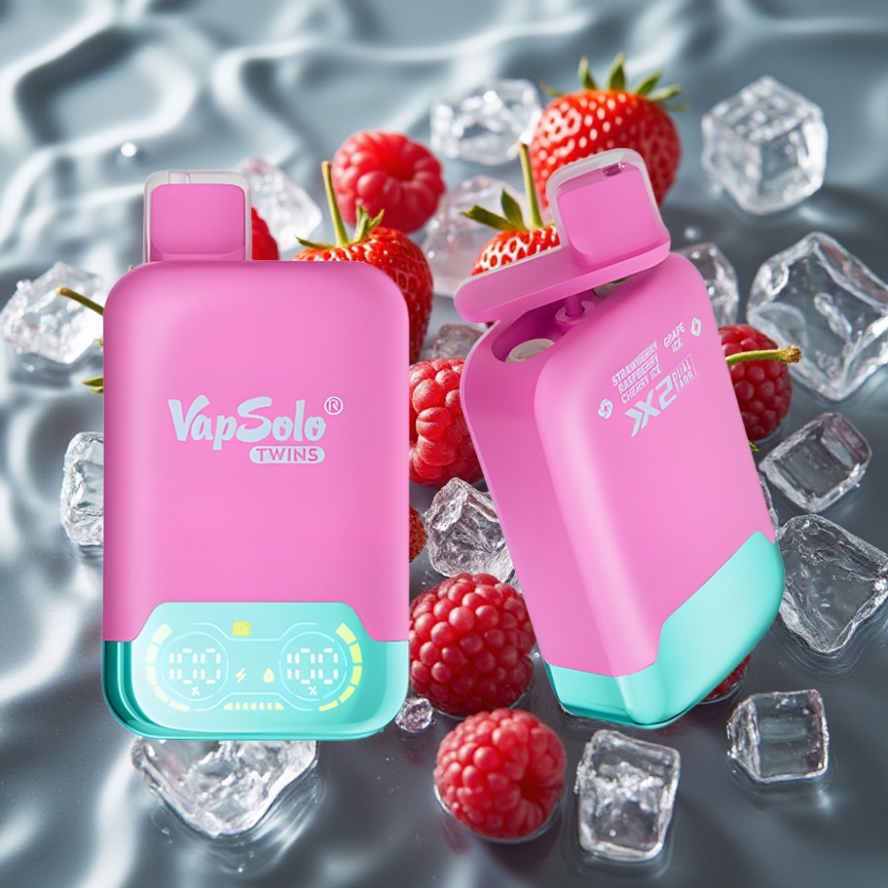 Vapsolo Twins 20000 Puffs 40ml Disposable Vape - Strawberry Raspberry Cherry Ice & Grape Ice, Dual Tank, Type-C