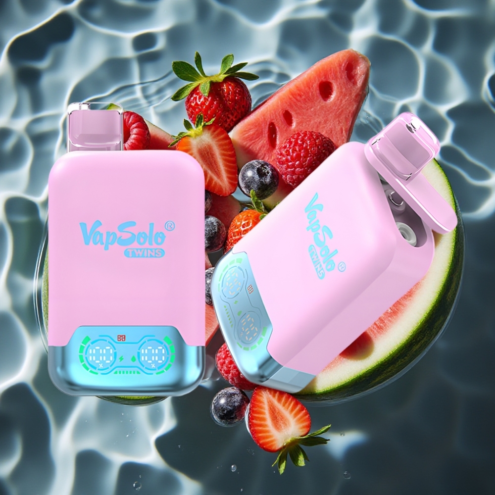 Vapsolo Twins 20000 Puffs Disposable Vape - Black Ice Dragon Fruit Strawberry & Raspberry Watermelon, 40ml E-Liquid, Type-C Charging