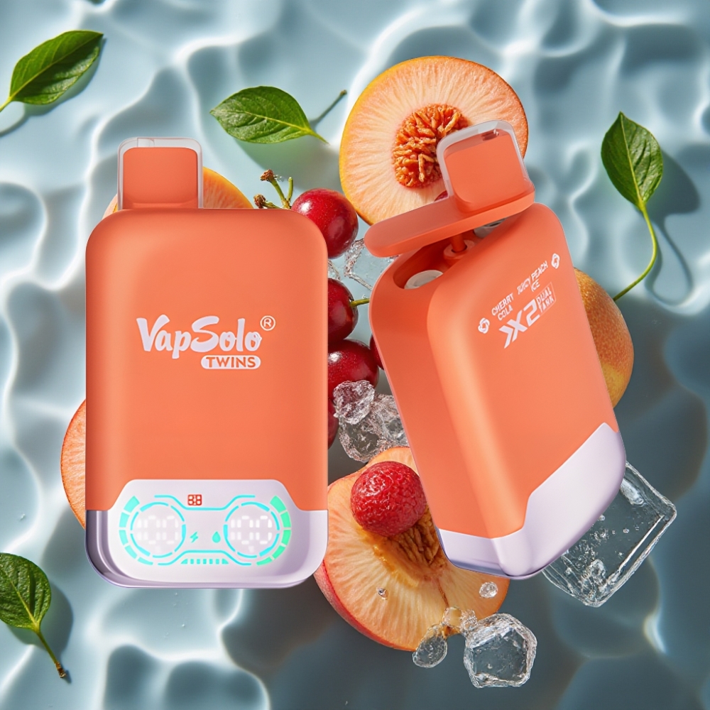 Vapsolo Twins 20000 Puffs Disposable Vape - Cherry Cola & Juicy Peach Ice, 40mL E-Liquid, Type-C Charging