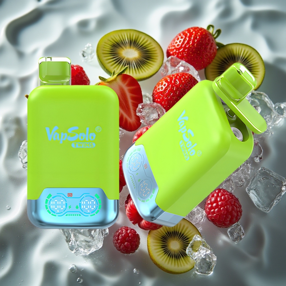 Vapsolo Twins 20000 Puffs Disposable Vape – Strawberry Kiwi & Strawberry Raspberry Cherry Ice, 40mL, Type-C