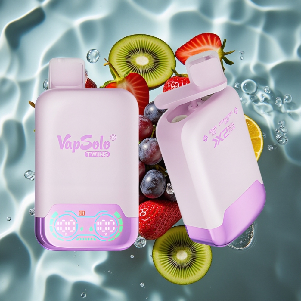 Vapsolo Twins 20000 Puffs Dual Tank Disposable Vape - Grape Ice & Strawberry Kiwi, 40ml E-Liquid, Type-C Charging