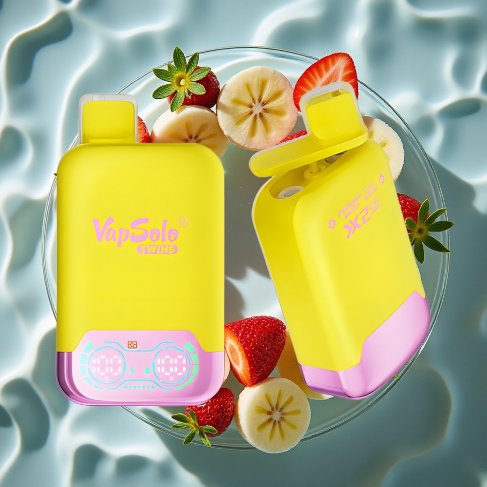 Vapsolo Twins 20000 Puffs Dual Tank Disposable Vape – Strawberry Banana & Fizzy Cherry, 40mL, Type-C Charging